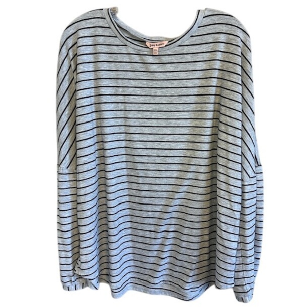 Juicy Couture Women's Gray Black Striped Long Sleeve Shirt XXL